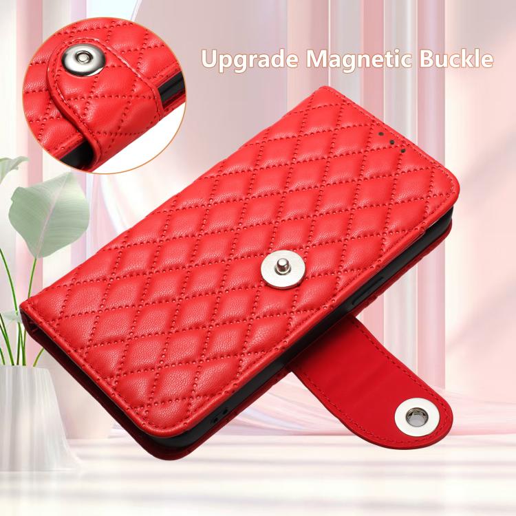 For Honor X5c Plus Rhombic Texture Flip Leather Phone Case with Lanyard