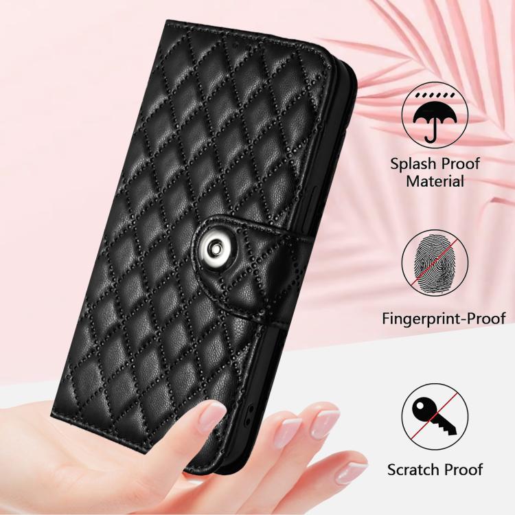 For Honor X5c Plus Rhombic Texture Flip Leather Phone Case with Lanyard
