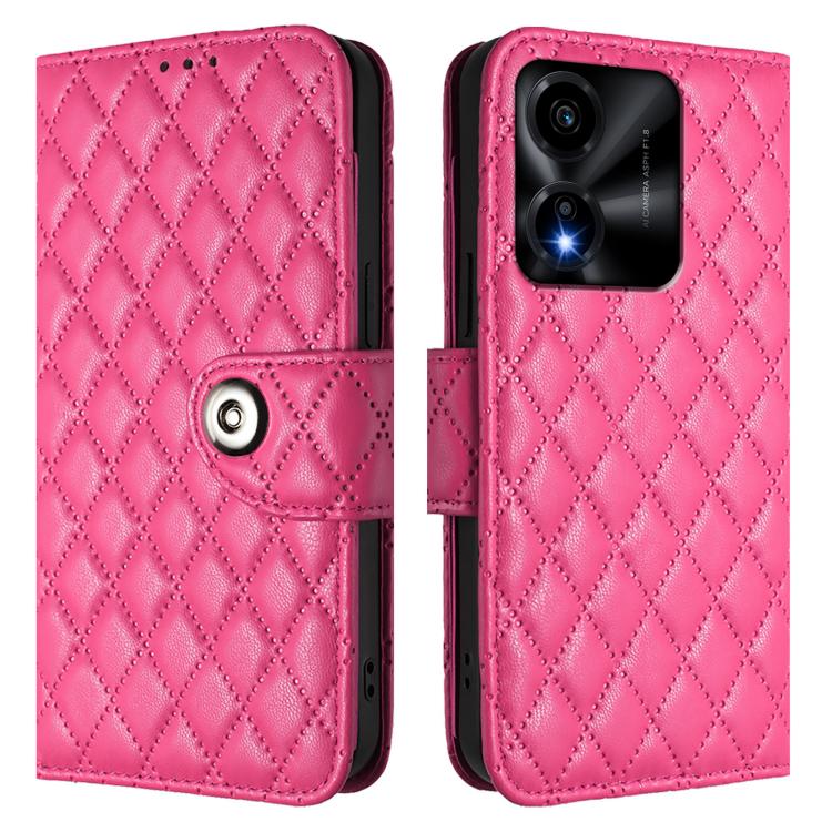 For Honor X5c Plus Rhombic Texture Flip Leather Phone Case with Lanyard