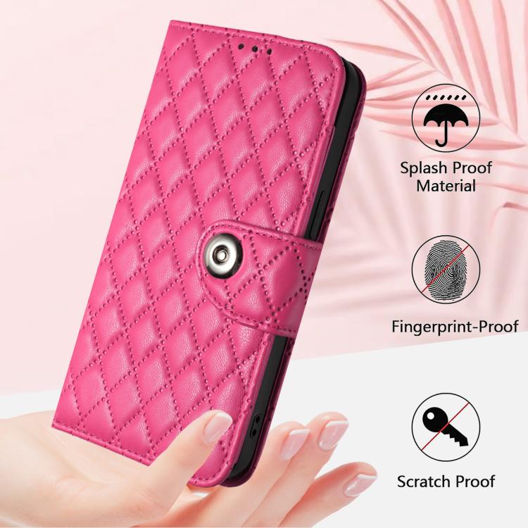 For Honor X5c Plus Rhombic Texture Flip Leather Phone Case with Lanyard
