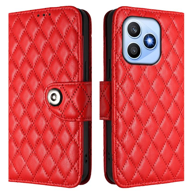 For Honor X8d 4G Rhombic Texture Flip Leather Phone Case with Lanyard