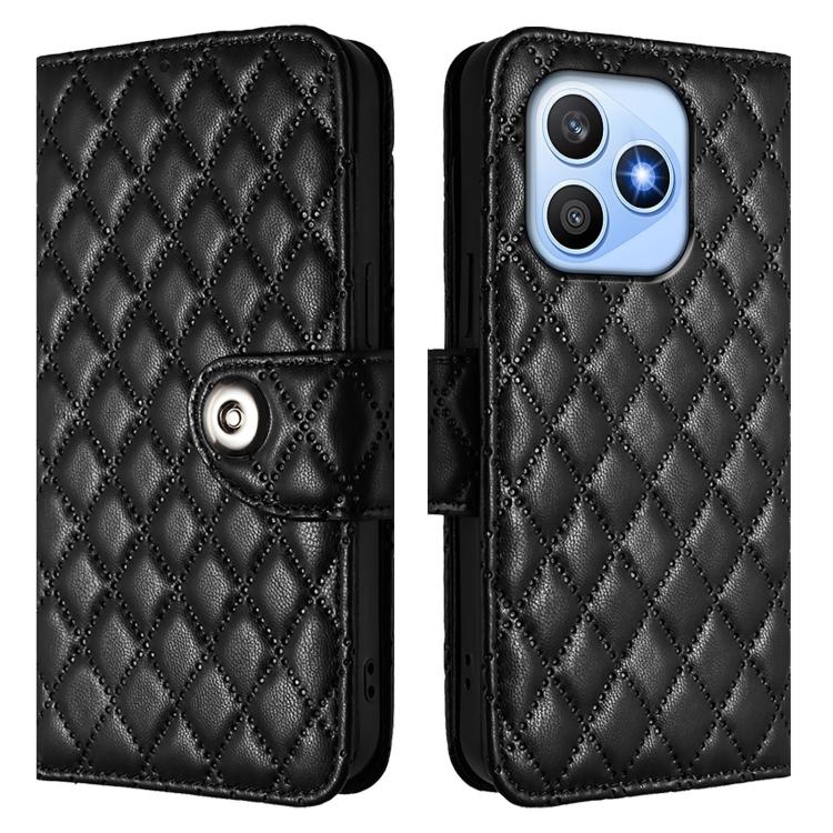 For Honor X8d 4G Rhombic Texture Flip Leather Phone Case with Lanyard
