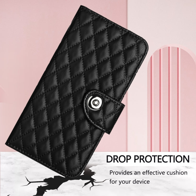 For OnePlus 9 Rhombic Texture Flip Leather Phone Case with Lanyard
