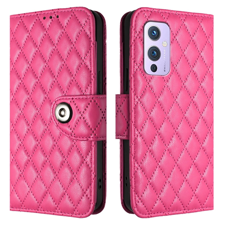 For OnePlus 9 Rhombic Texture Flip Leather Phone Case with Lanyard