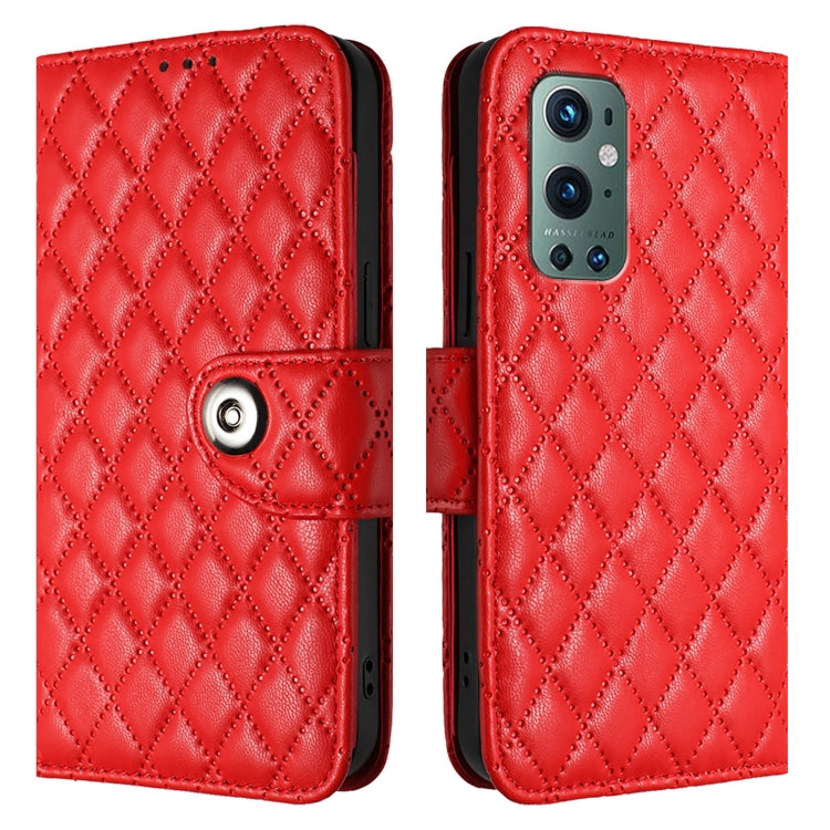 For OnePlus 9 Pro Rhombic Texture Flip Leather Phone Case with Lanyard