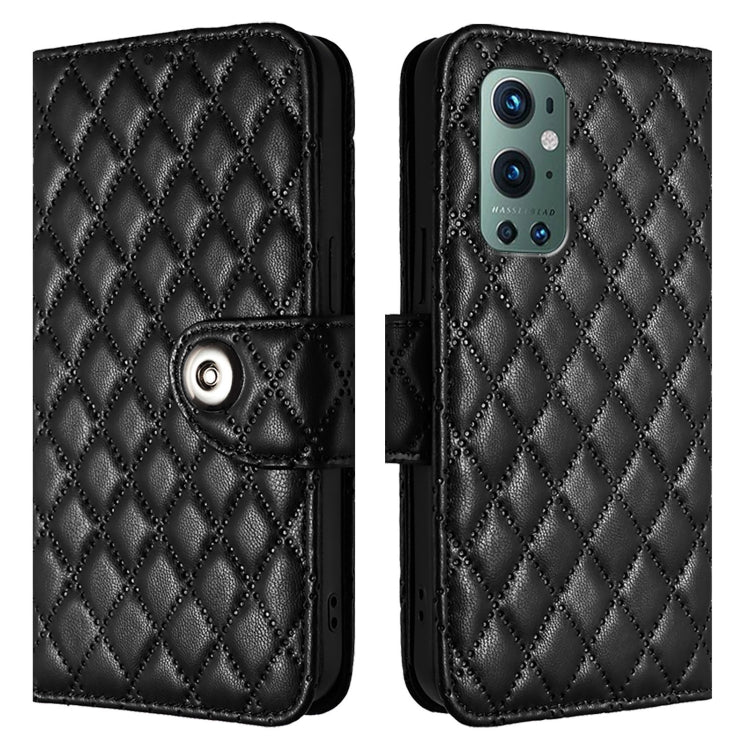 For OnePlus 9 Pro Rhombic Texture Flip Leather Phone Case with Lanyard