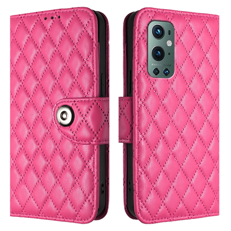 For OnePlus 9 Pro Rhombic Texture Flip Leather Phone Case with Lanyard