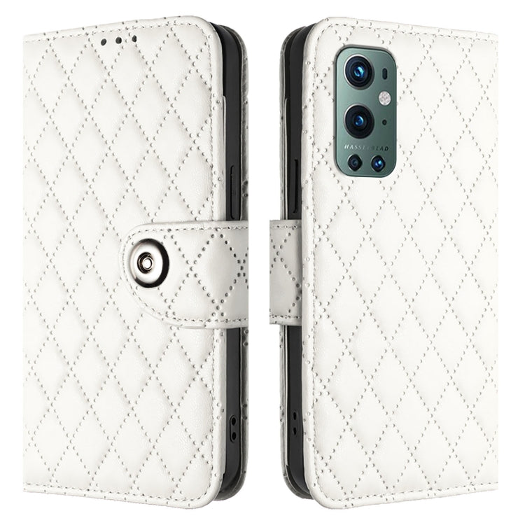 For OnePlus 9 Pro Rhombic Texture Flip Leather Phone Case with Lanyard