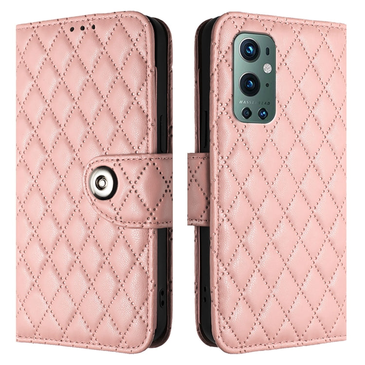For OnePlus 9 Pro Rhombic Texture Flip Leather Phone Case with Lanyard