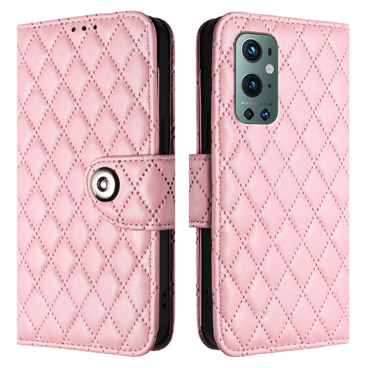 For OnePlus 9 Pro Rhombic Texture Flip Leather Phone Case with Lanyard