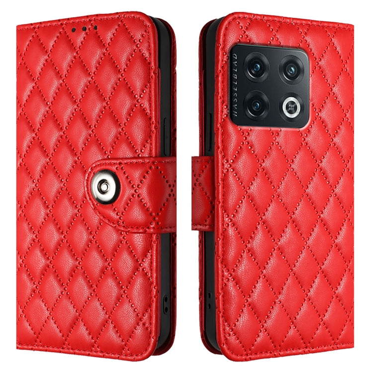 For OnePlus 10 Pro Rhombic Texture Flip Leather Phone Case with Lanyard