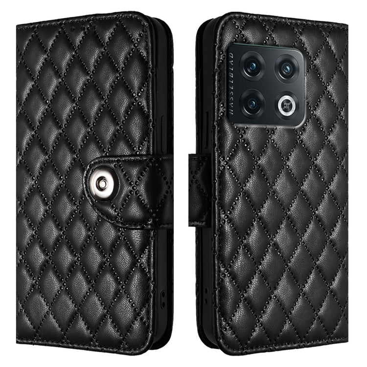 For OnePlus 10 Pro Rhombic Texture Flip Leather Phone Case with Lanyard