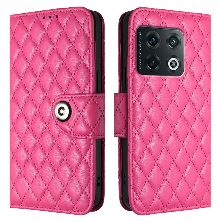 For OnePlus 10 Pro Rhombic Texture Flip Leather Phone Case with Lanyard