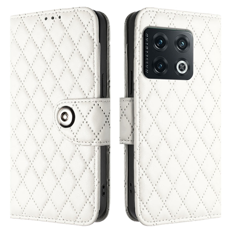 For OnePlus 10 Pro Rhombic Texture Flip Leather Phone Case with Lanyard