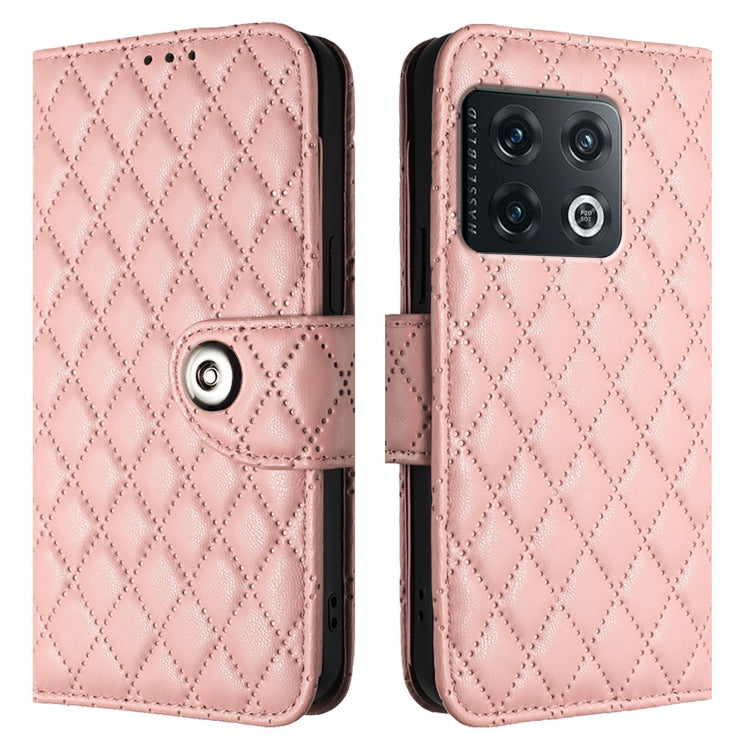 For OnePlus 10 Pro Rhombic Texture Flip Leather Phone Case with Lanyard