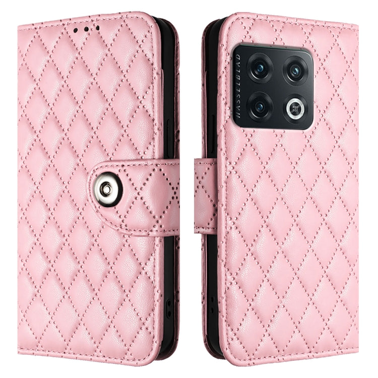 For OnePlus 10 Pro Rhombic Texture Flip Leather Phone Case with Lanyard