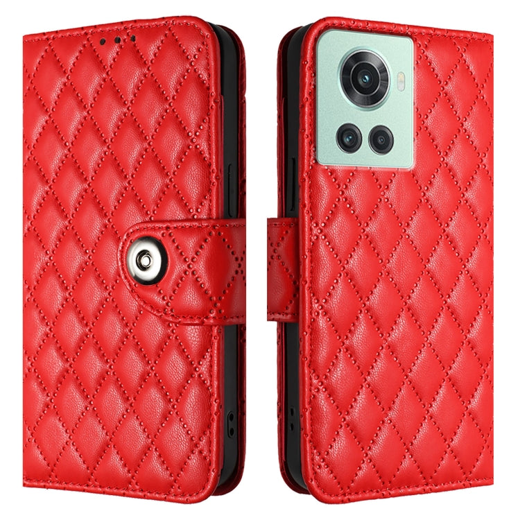 For OnePlus 10R / Ace Rhombic Texture Flip Leather Phone Case with Lanyard