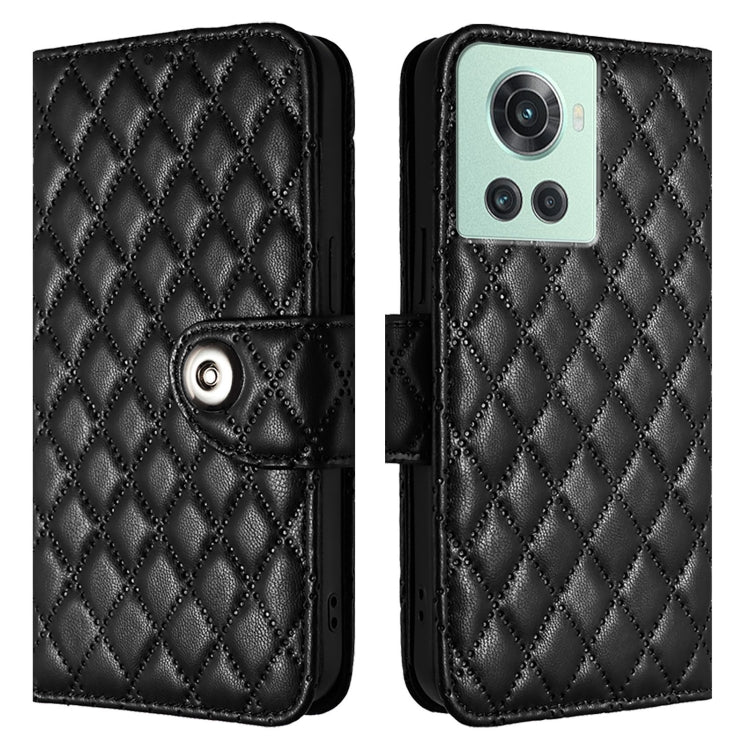 For OnePlus 10R / Ace Rhombic Texture Flip Leather Phone Case with Lanyard