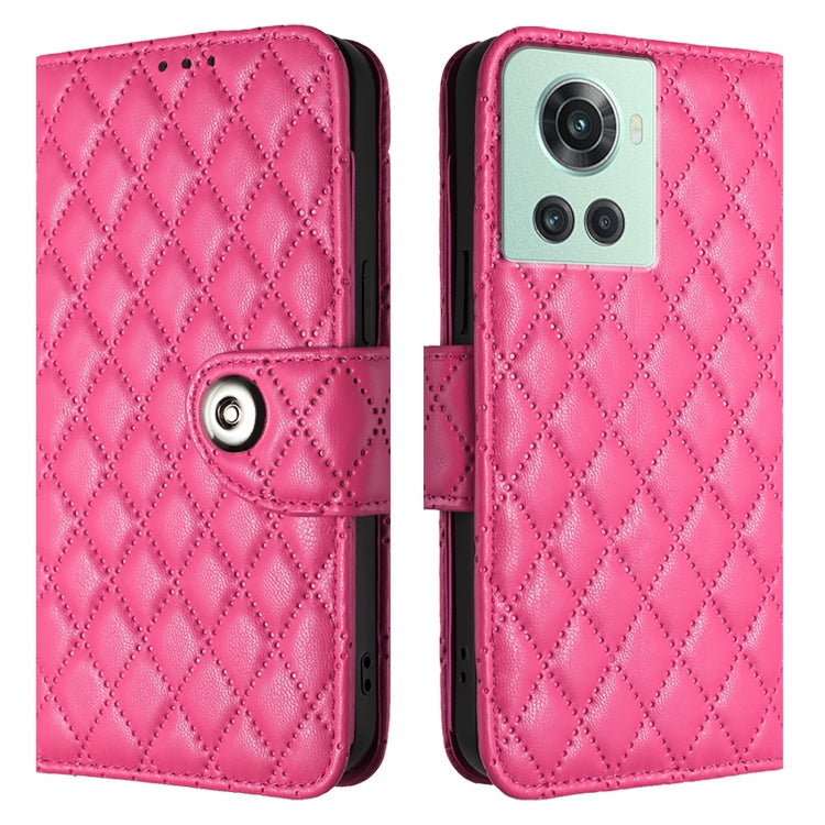 For OnePlus 10R / Ace Rhombic Texture Flip Leather Phone Case with Lanyard