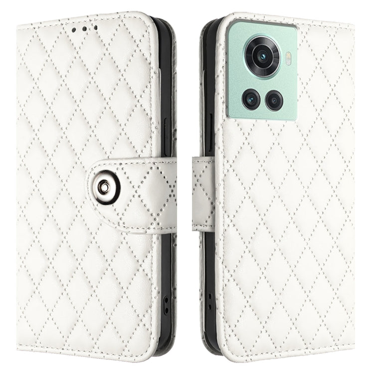 For OnePlus 10R / Ace Rhombic Texture Flip Leather Phone Case with Lanyard