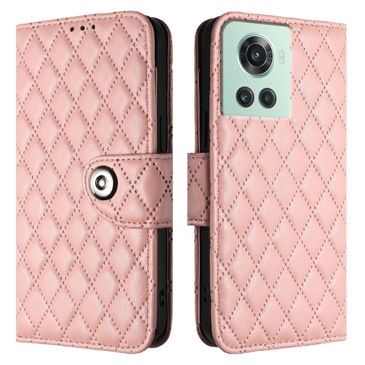 For OnePlus 10R / Ace Rhombic Texture Flip Leather Phone Case with Lanyard