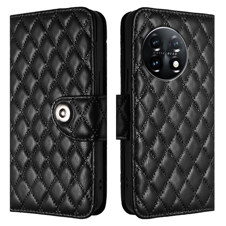 For OnePlus 11 Rhombic Texture Flip Leather Phone Case with Lanyard