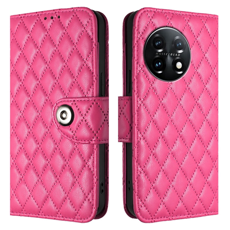 For OnePlus 11 Rhombic Texture Flip Leather Phone Case with Lanyard