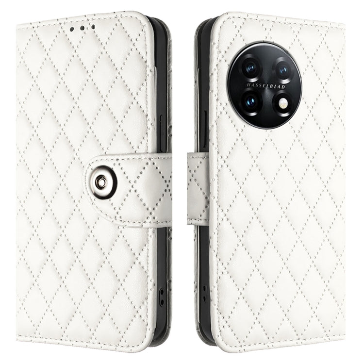 For OnePlus 11 Rhombic Texture Flip Leather Phone Case with Lanyard