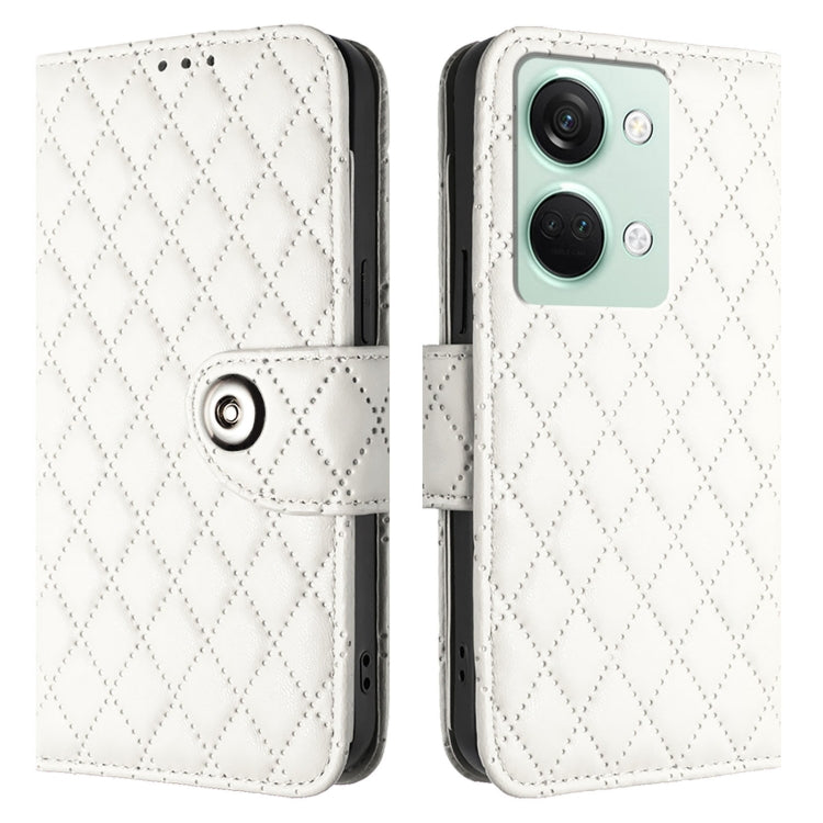 For OnePlus Ace 2V / Nord 3 Rhombic Texture Flip Leather Phone Case with Lanyard