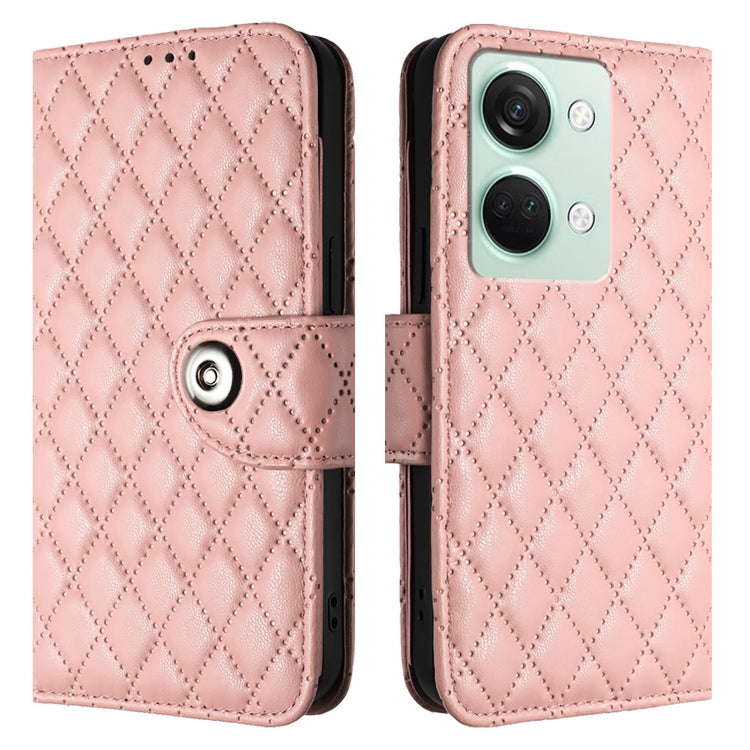 For OnePlus Ace 2V / Nord 3 Rhombic Texture Flip Leather Phone Case with Lanyard