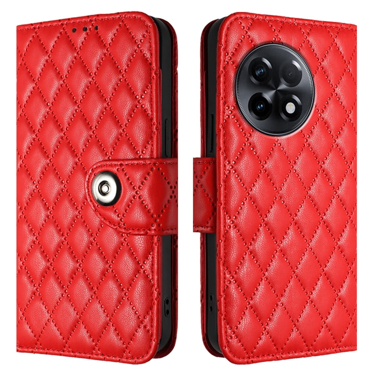 For OnePlus 11R Rhombic Texture Flip Leather Phone Case with Lanyard