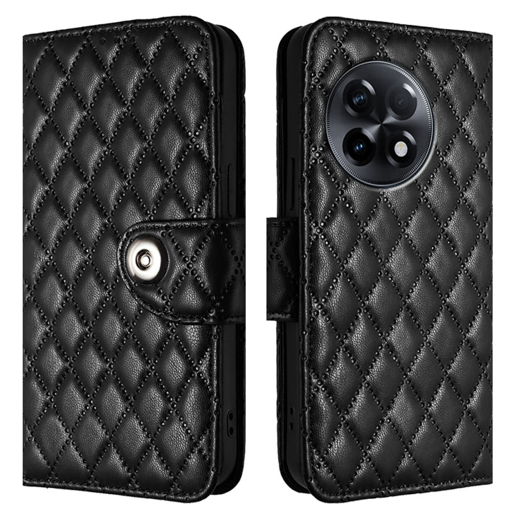 For OnePlus 11R Rhombic Texture Flip Leather Phone Case with Lanyard