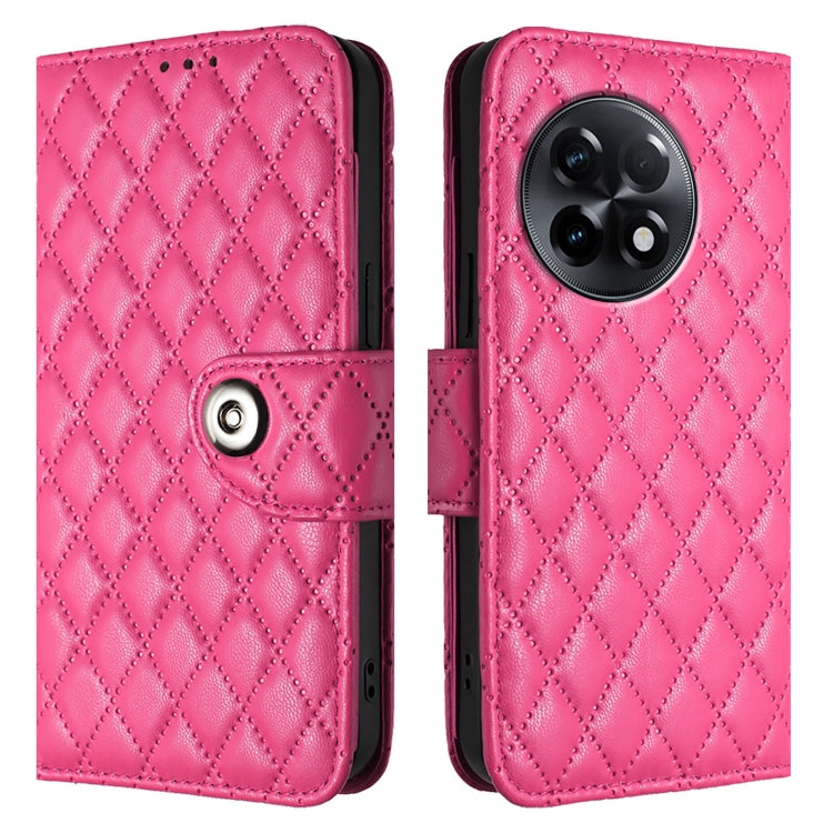 For OnePlus 11R Rhombic Texture Flip Leather Phone Case with Lanyard