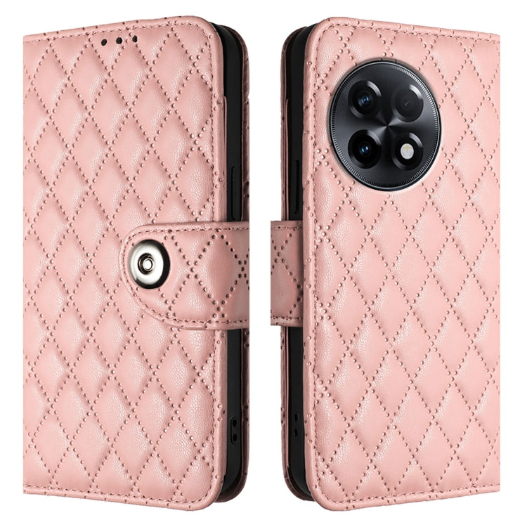 For OnePlus 11R Rhombic Texture Flip Leather Phone Case with Lanyard