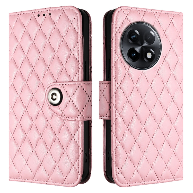 For OnePlus 11R Rhombic Texture Flip Leather Phone Case with Lanyard