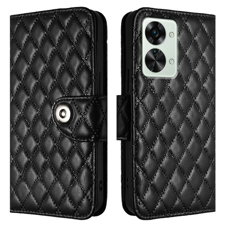 For OnePlus Nord 2T Rhombic Texture Flip Leather Phone Case with Lanyard
