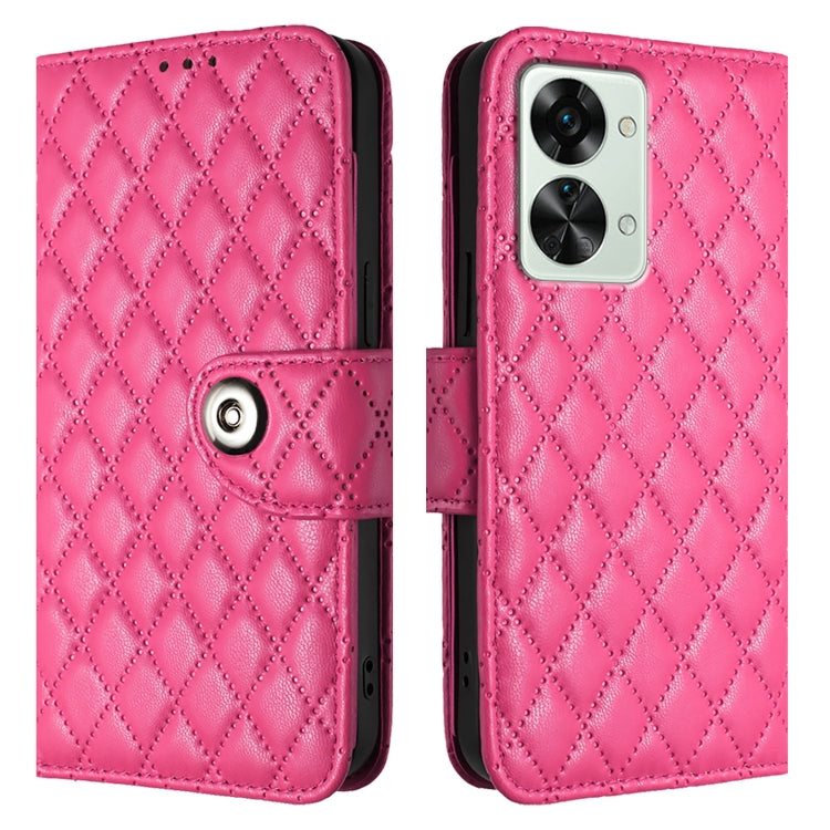 For OnePlus Nord 2T Rhombic Texture Flip Leather Phone Case with Lanyard