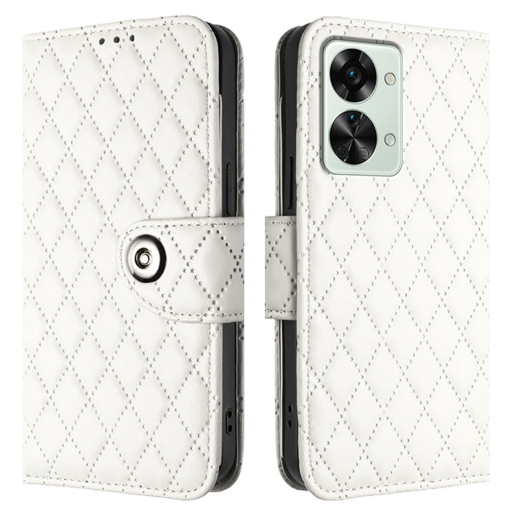 For OnePlus Nord 2T Rhombic Texture Flip Leather Phone Case with Lanyard