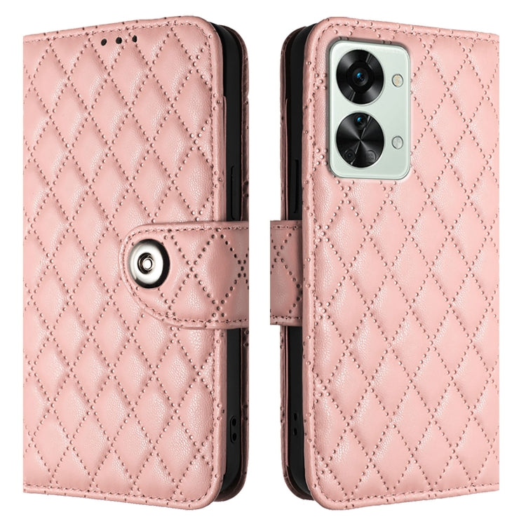 For OnePlus Nord 2T Rhombic Texture Flip Leather Phone Case with Lanyard