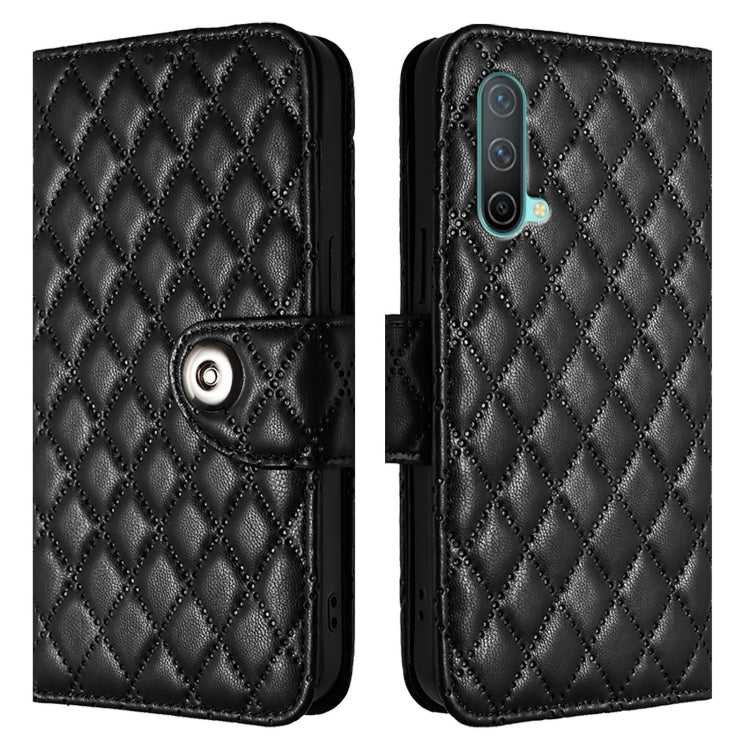 For OnePlus Nord CE 5G Rhombic Texture Flip Leather Phone Case with Lanyard