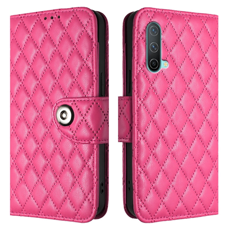 For OnePlus Nord CE 5G Rhombic Texture Flip Leather Phone Case with Lanyard