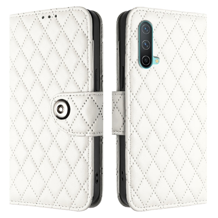 For OnePlus Nord CE 5G Rhombic Texture Flip Leather Phone Case with Lanyard
