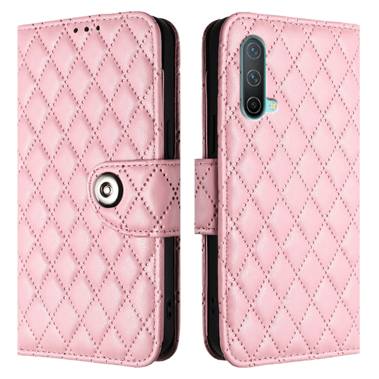 For OnePlus Nord CE 5G Rhombic Texture Flip Leather Phone Case with Lanyard