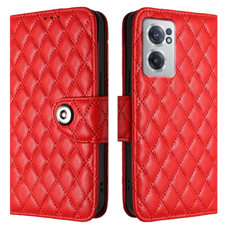 For OnePlus Nord CE 2 5G Rhombic Texture Flip Leather Phone Case with Lanyard