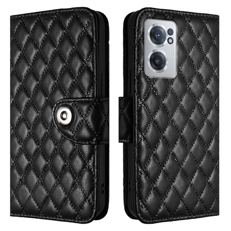 For OnePlus Nord CE 2 5G Rhombic Texture Flip Leather Phone Case with Lanyard