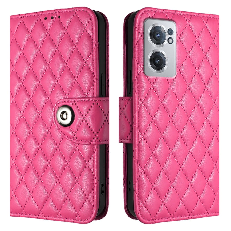 For OnePlus Nord CE 2 5G Rhombic Texture Flip Leather Phone Case with Lanyard