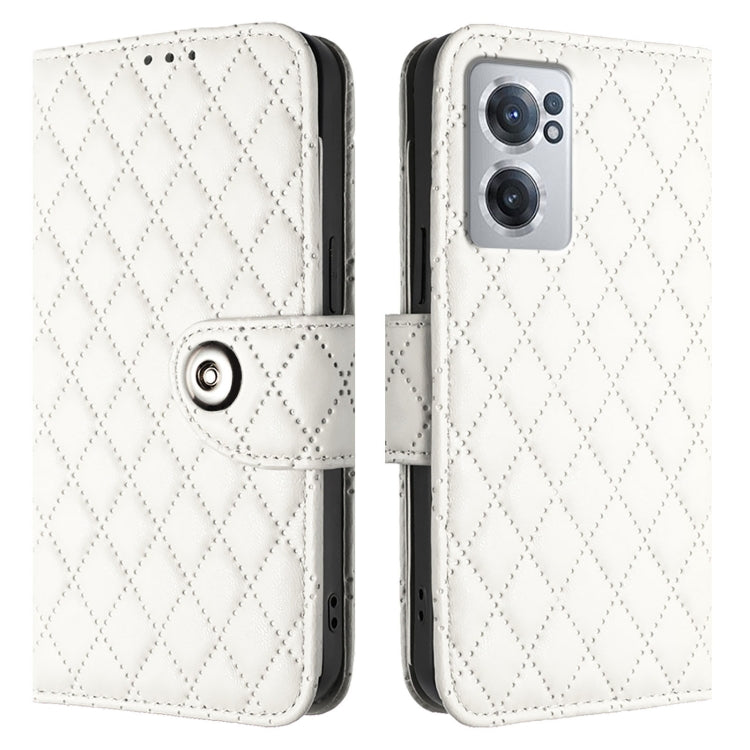 For OnePlus Nord CE 2 5G Rhombic Texture Flip Leather Phone Case with Lanyard