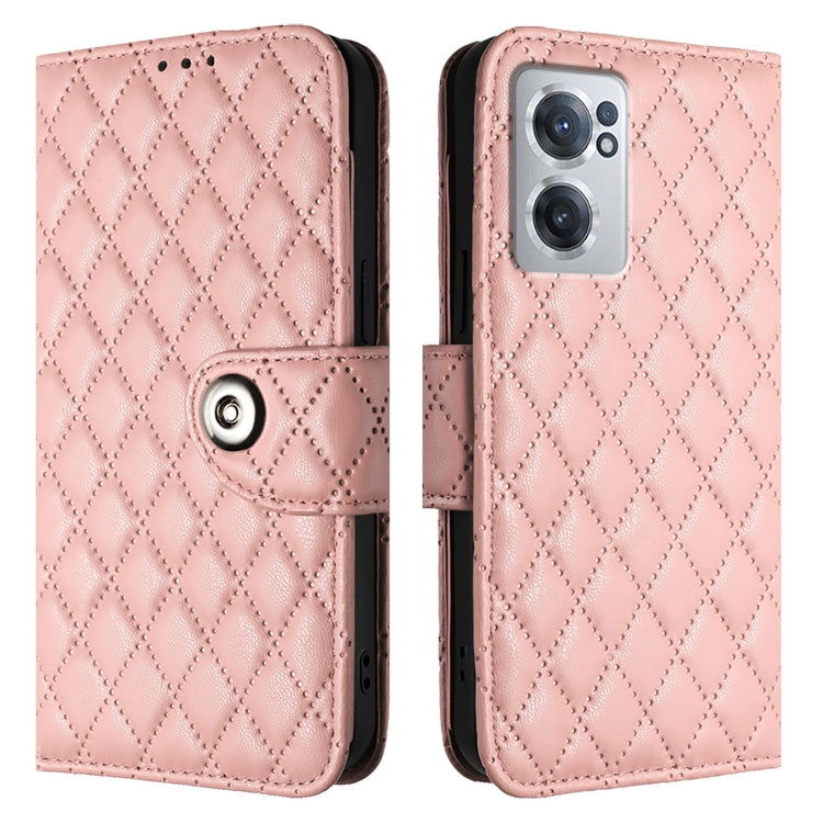 For OnePlus Nord CE 2 5G Rhombic Texture Flip Leather Phone Case with Lanyard