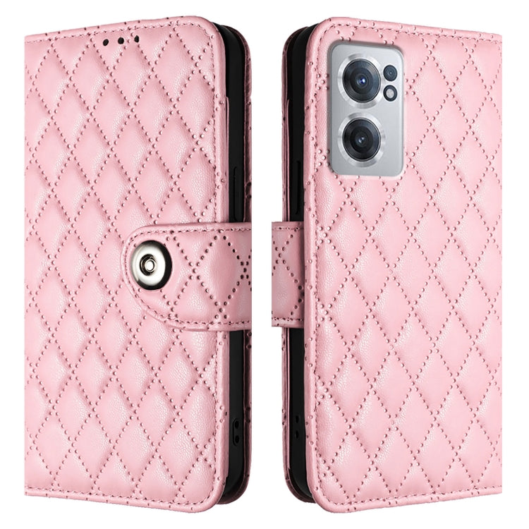 For OnePlus Nord CE 2 5G Rhombic Texture Flip Leather Phone Case with Lanyard
