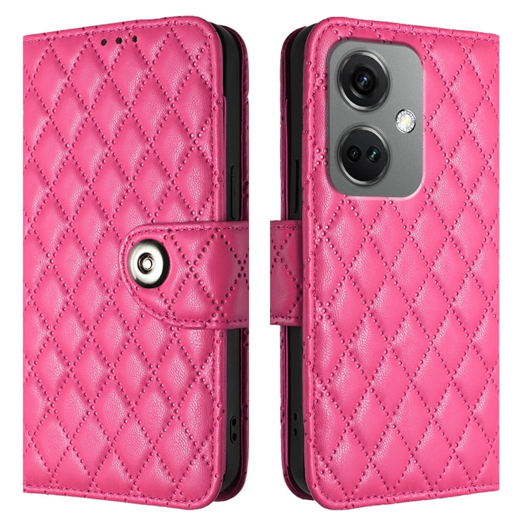 For OnePlus Nord CE3 Rhombic Texture Flip Leather Phone Case with Lanyard